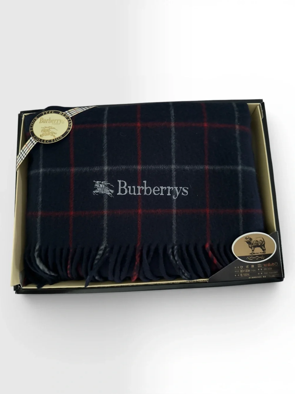 Burberrys ✨ New Wool Shawl / Blanket with Red Windowpane - Picture 7 of 8